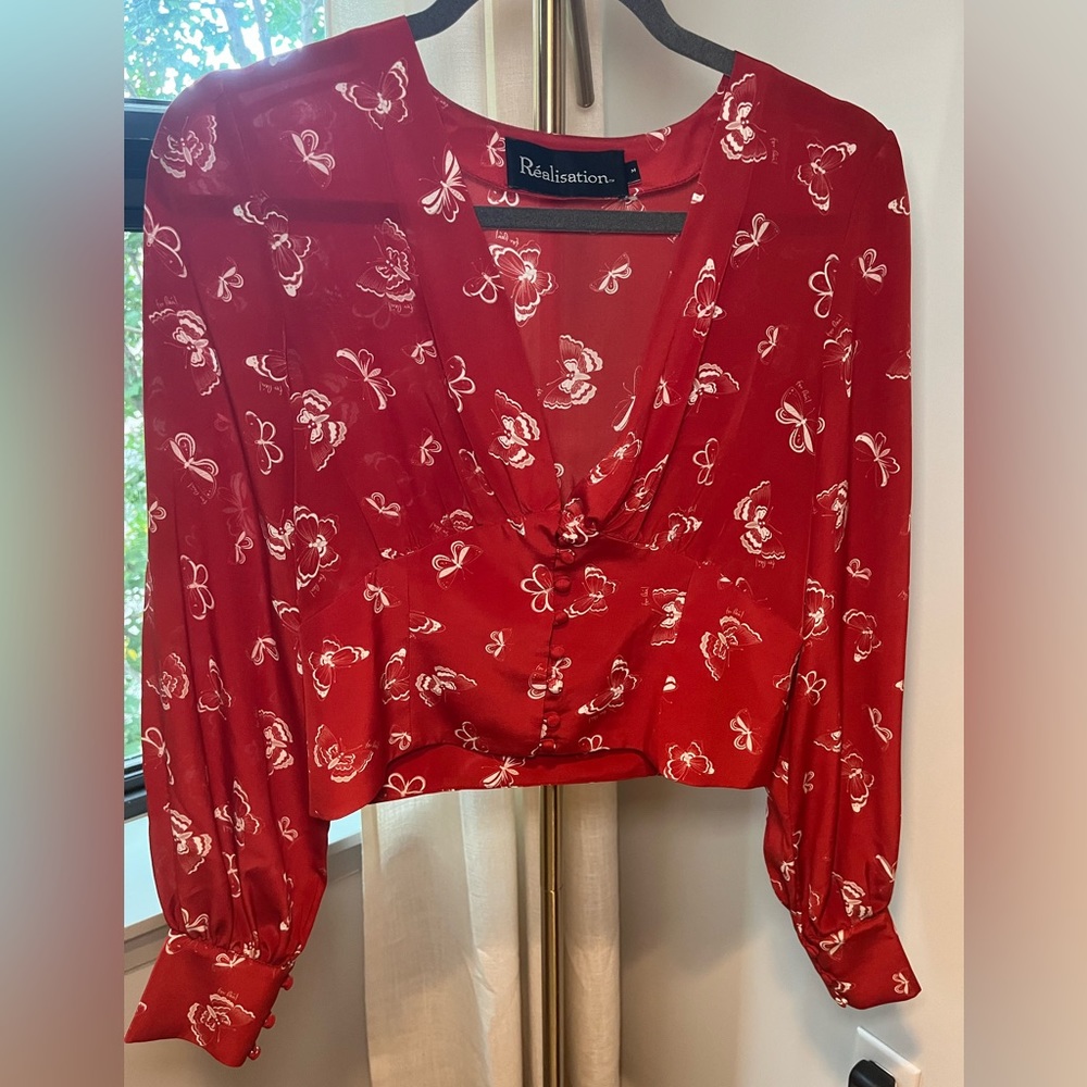 Realisation Par Kaia Top Red Butterfly Size Medium